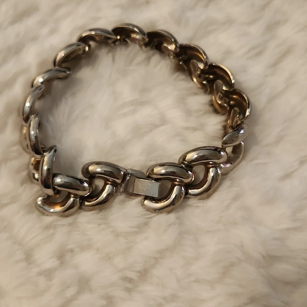 Vintage Classic 90s Gold & Silver Tone Puffy Chain Bracelet - Women
